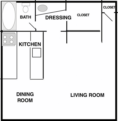 Floor plan for studio, 1 bath, 441 sqft